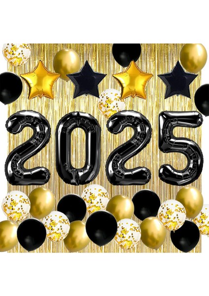 2025 Temalı Siyah Renkli Lüks Mezuniyet Kutlama Seti
