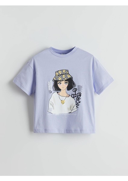 Lcw Kids Bisiklet Yaka Anime Baskılı Kız Çocuk Tişört (S5)