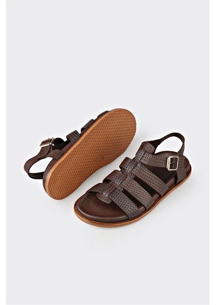 Kahve Deri Kadın Düz Sandalet modelleri