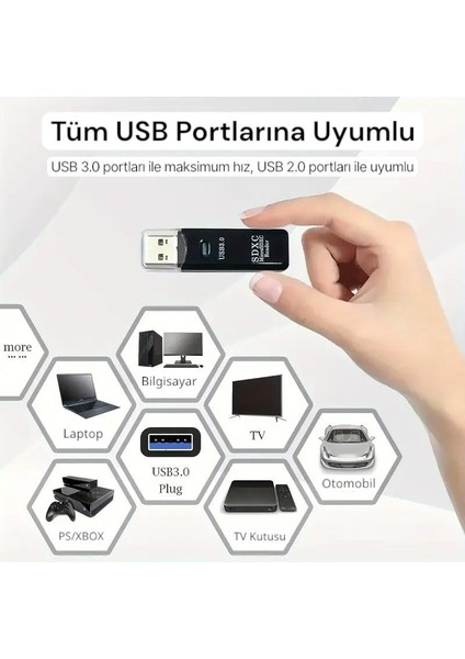 USB 3.0 Micro Sd/tf Çoklu Kart Okuyucu Adaptör - Siyah - Kamera Hafızasından Fotoğraf ve Veri Aktarma fırsatları