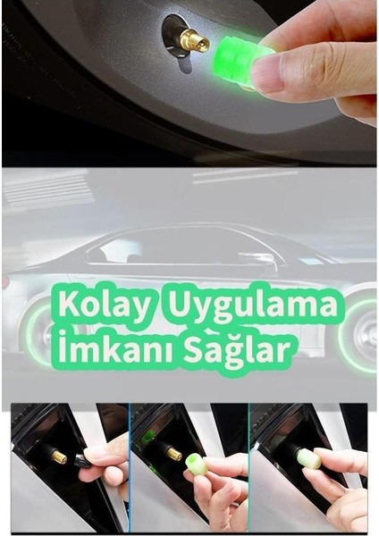 Yeşil Fosforlu Lastik Sibop Kapağı Gece Parlayan Sibob Kapağı 4 Adet