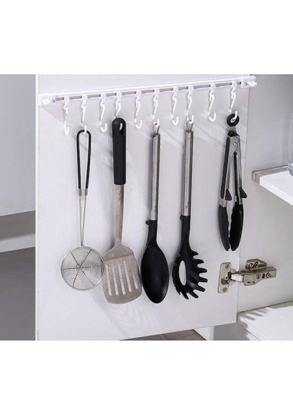 Ayarlanabilir Kendinden Yapışkanlı 10 Kancalı 40 cm Pratik Askı Mutfak Banyo Takı Askısı