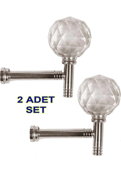 2 Adet Kristal Topuz Perde Kancası 4 cm Kesme Kristal Krom Renso Perde Bağlama Demiri +Hediyeli Satış