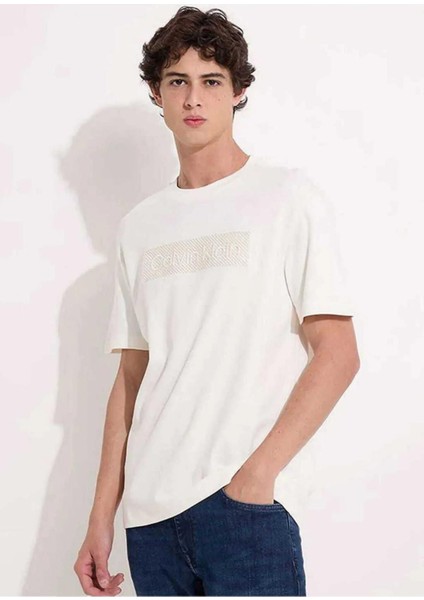 Erkek Yuvarlak Yakalı Logolu Beyaz T-Shirt K10K112491-YAS
