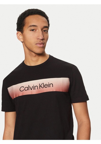 Erkek Kısa Kollu Pamuklu Bisiklet Yaka Yazı Detaylı Siyah T-Shirt K10K114163