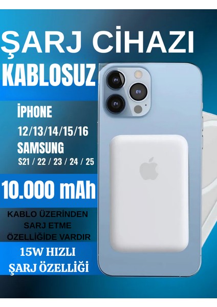 10.000 Mah Magsafe Powerbank – 15W Hızlı Kablosuz Şarj, iPhone Uyumlu Taşınabilir Şarj Cihazı