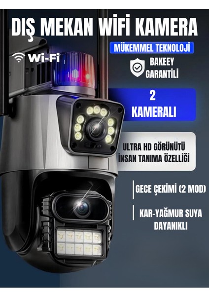Wi-Fi Güvenlik Kamerası Çift Kameralı 360° Dönebilen Hareket Algılayıcı Gece Görüşlü Telefon Kontrollü Kamera