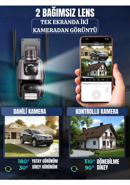 Wi-Fi Güvenlik Kamerası Çift Kameralı 360° Dönebilen Hareket Algılayıcı Gece Görüşlü Telefon Kontrollü Kamera modelleri