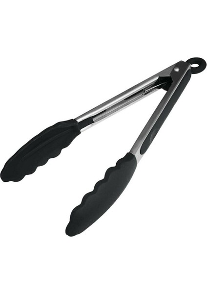 Metal Kızartma Maşası Silikon Uçlu Maşa Siyah Renk
