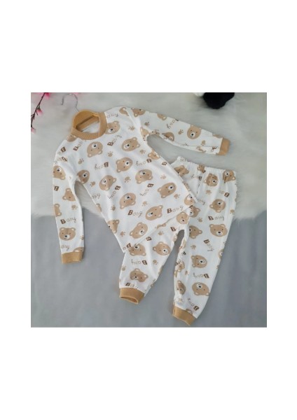 Ayıcık Baskılı Pijama Takım Bisiklet Yaka