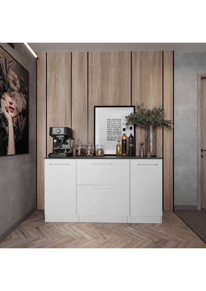 Juba Mutfak 2 Kapaklı-2 Çekmeceli Alt Modül -160 cm - Çok Amaçlı Dolap -Beyaz-Tezgah Dahil