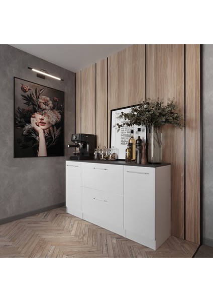 Juba Mutfak 2 Kapaklı-2 Çekmeceli Alt Modül -160 cm - Çok Amaçlı Dolap -Beyaz-Tezgah Dahil fiyatları
