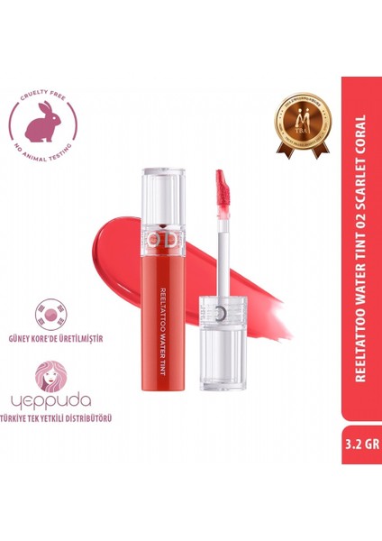 Reeltattoo Water Tint 02 Scarlet Coral - Gün Boyu Kalıcı Doğal Görünüm Sağlayan Tint