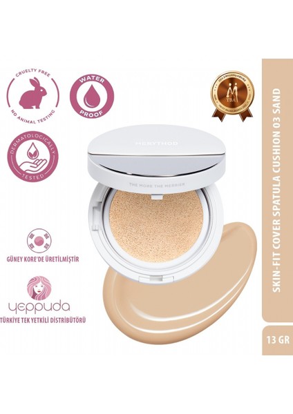 Skin-Fit Cover Spatula Cushion 03 Sand - Yüksek Kapatıcı,waterproof Spatulalı Fondöten SPF50+PA+++