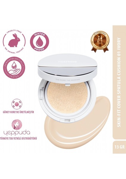 Skin-Fit Cover Spatula Cushion 01 Ivory - Yüksek Kapatıcı,waterproof Spatulalı Fondöten SPF50+PA+++