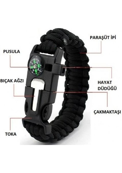 Survıval Pusulalı Hayatta Kalma Bilekliği Kamp Bileklik Düdük Çok Amaçlı Outdoor Aksesuar