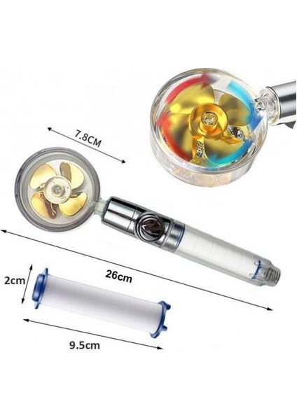 Duş Başlığı, Filtreli Pervane 360° Döner Yüksek Basınçlı Filtreli ve Durdurma Şalterli