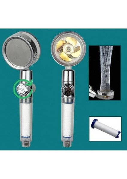 Duş Başlığı, Filtreli Pervane 360° Döner Yüksek Basınçlı Filtreli ve Durdurma Şalterli