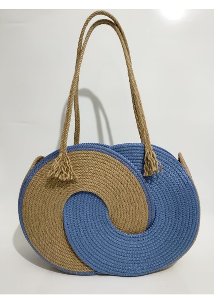 Beach Handmade Kadın Omuz Çantası, Hediyelik El Yapımı Tasarım Mavi Plaj Çantası, Sonsuzluk Totebag Yazlık Çanta