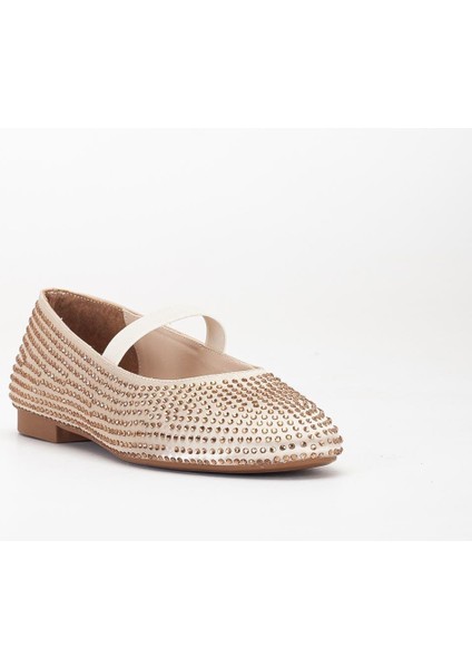 Kadın Babet Gold Saten Taşlı Elastik Bantlı Yuvarlak Burun fırsatları