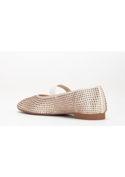 Kadın Babet Gold Saten Taşlı Elastik Bantlı Yuvarlak Burun indirimleri