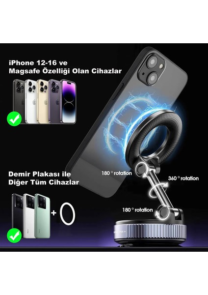 Yeni Ultra Vakum Vantuzlu Güçlü Manyetik Magsafe Uyumlu 360 Derece Ayarlanabilir Araç Telefon Tutucu fırsatları