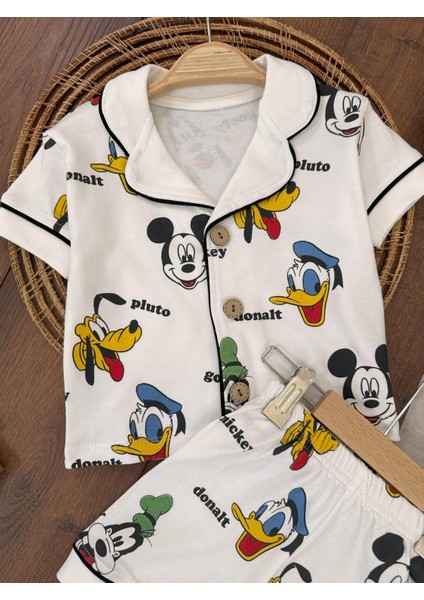 Mickey Mouse Pijama Takımı Kısa Kol Şortlu Yazlık Pamuklu Erkek Bebek