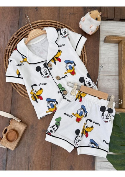 Mickey Mouse Pijama Takımı Kısa Kol Şortlu Yazlık Pamuklu Erkek Bebek