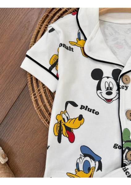 Mickey Mouse Pijama Takımı Kısa Kol Şortlu Yazlık Pamuklu Erkek Bebek