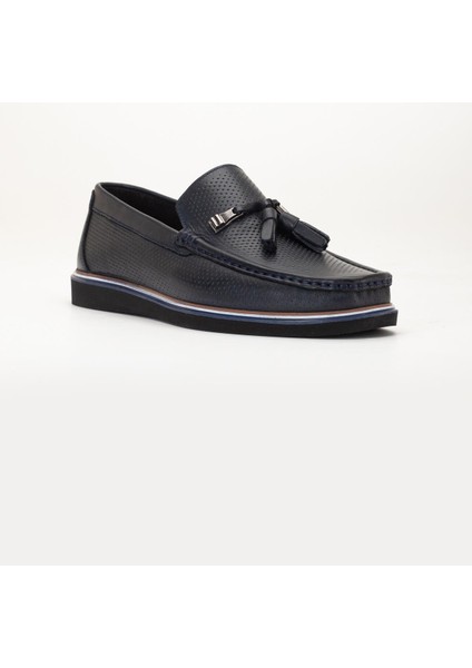 Hakiki Deri Erkek Günlük Loafer Ayakkabı Lacivert Püsküllü Eva Taban Baskılı modelleri