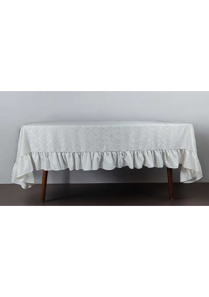 Fırfırlı Ince Pamuk Jakarlı Ekru Renk Vintage(F)