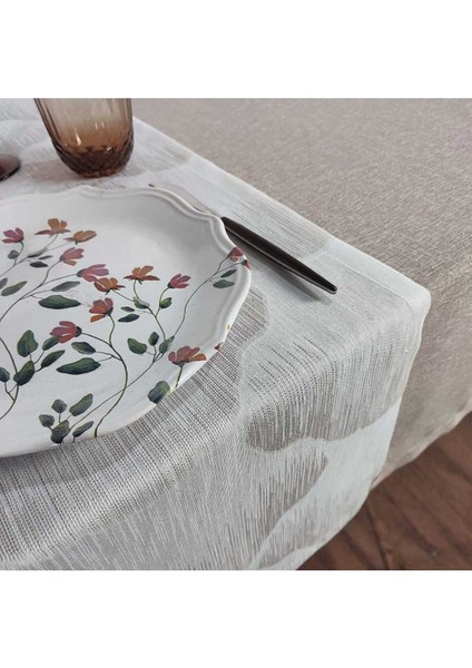 Kahverengi Ince Polyester Tül Masa ÖRTÜSÜ(140*225 Cm) ve Ince Ekru Jakarlı RUNNER(44*145 Cm)(Mset)