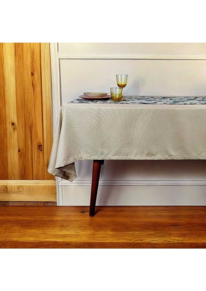 Açık Kahverengi Parlak Polyester Masa Örtüsü ve Runner(Mset)