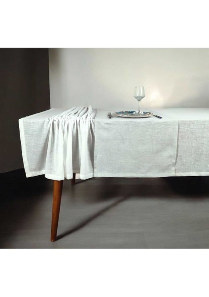 Beyaz Keten Masa ÖRTÜSÜ(150*245CM) ve Gri RUNNER(49*142CM)(MSET)