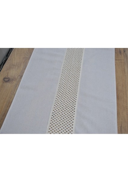 Özel Tasarım Ham Keten Krem Ara Dantelli ve Ponponlu Runner 45 x 150 fiyatları