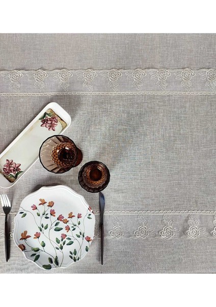Ortadan Gipürlü Açık Kahve Polyester(Lm)