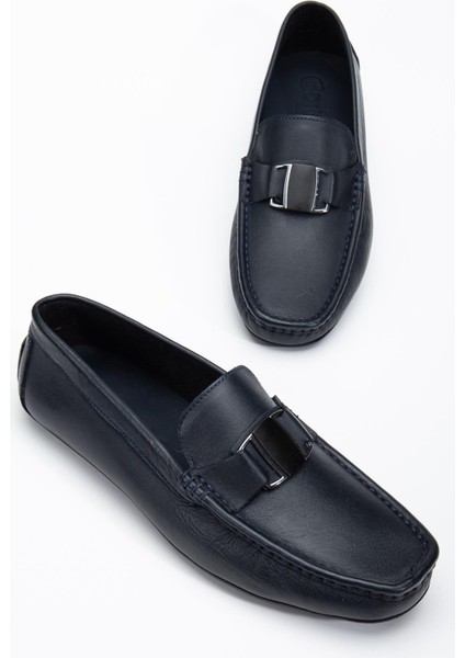Hakiki Deri Erkek Günlük Loafer Ayakkabı Lacivert Metal Tokalı fiyatları