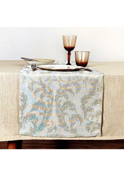 Kahverengi Parlak Polyester Masa ÖRTÜSÜ(150*240 Cm) ve Polyester Jakarlı RUNNER(40*130 Cm)(Mset)