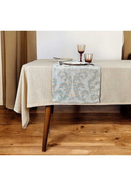 Kahverengi Parlak Polyester Masa ÖRTÜSÜ(150*240 Cm) ve Polyester Jakarlı RUNNER(40*130 Cm)(Mset)