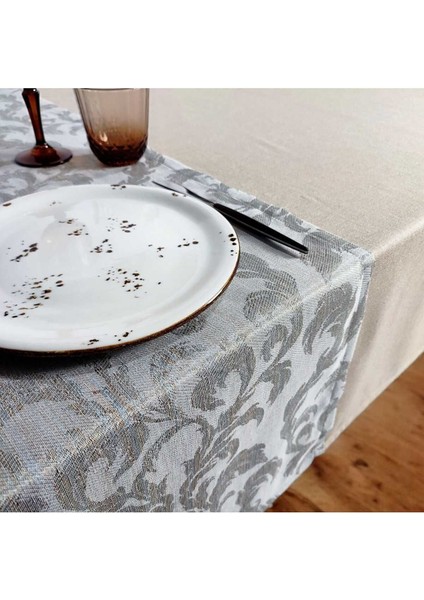 Kahverengi Parlak Polyester Masa ÖRTÜSÜ(150*240 Cm) ve Polyester Jakarlı RUNNER(40*130 Cm)(Mset)