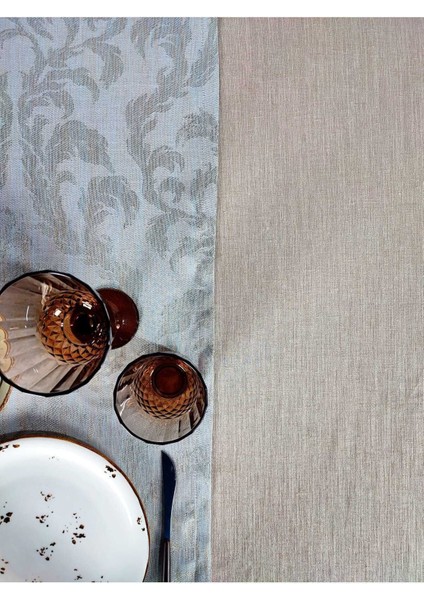 Kahverengi Parlak Polyester Masa ÖRTÜSÜ(150*240 Cm) ve Polyester Jakarlı RUNNER(40*130 Cm)(Mset)