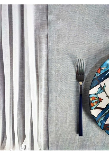 Beyaz Keten Masa ÖRTÜSÜ(150*245CM) ve Gri RUNNER(49*142CM)(MSET)