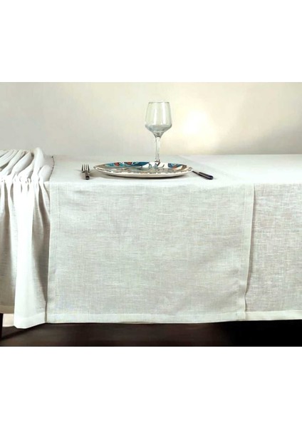 Beyaz Keten Masa ÖRTÜSÜ(150*245CM) ve Gri RUNNER(49*142CM)(MSET)