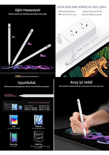 iPad 11/10.nesil A16 9/8/7 10.2 Air/pro 4/5/6 11/13INÇ Uyumlu Avuç Içi Reddi Dokunmatik Çizim Kalemi PEN16 fiyatları