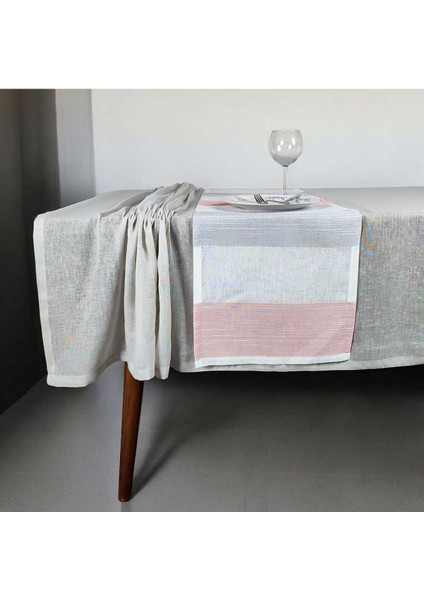 Açık Gri Keten Masa ÖRTÜSÜ(150*220 Cm) ve Jakarlı Polyester RUNNER(40*130 Cm)(Mset)