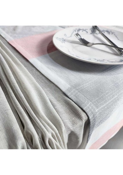 Açık Gri Keten Masa ÖRTÜSÜ(150*220 Cm) ve Jakarlı Polyester RUNNER(40*130 Cm)(Mset)