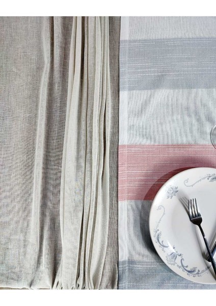 Açık Gri Keten Masa ÖRTÜSÜ(150*220 Cm) ve Jakarlı Polyester RUNNER(40*130 Cm)(Mset)