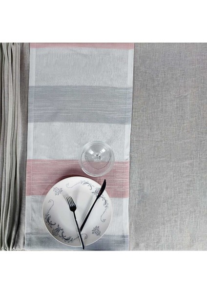 Açık Gri Keten Masa ÖRTÜSÜ(150*220 Cm) ve Jakarlı Polyester RUNNER(40*130 Cm)(Mset)
