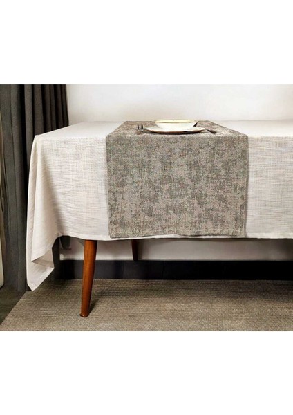 Kahverengi Polyester Masa ÖRTÜSÜ(180*250 Cm)Ve Jakarlı Parlak RUNNER(53*160 Cm)(Mset)