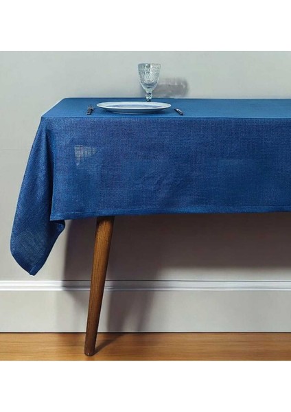 Koyu Mavi Kalın Keten Dokuma Polyester Masa Örtüsü(Lm)